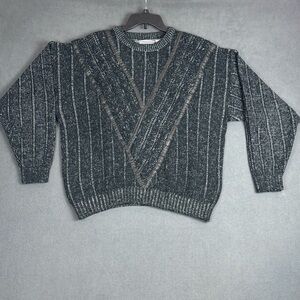 Vintage Gabrielle 80s Knit Black Sweater Leather Trim Tag Size XL Grandpa Chunky